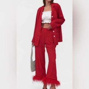 Sleeper Red Feather-Trim Pajama Set - Women Intimates & Sleepwear